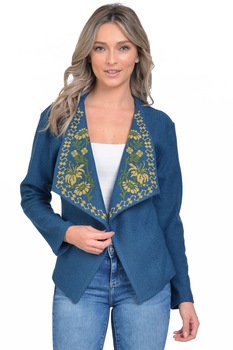 Sacou din stofa de lana cu broderie traditionala, Dress To Impress, Albastru/Bej Sacou din stofa de lana cu broderie traditionala, Dress To Impress, Albastru/Bej