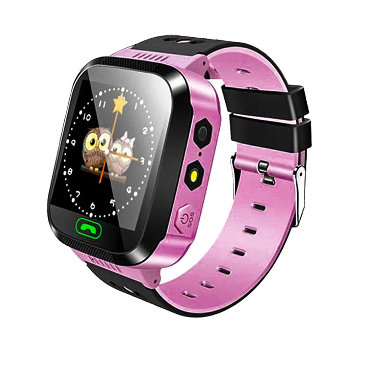 Ceas smartwatch copii JustZEN™ JZQ528, localizare prin LBS, touchscreen color, lanterna, buton SOS, Roz