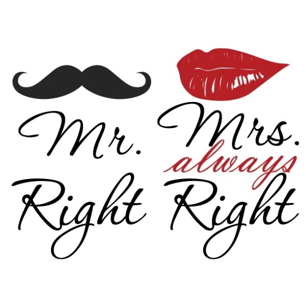 Sticker Mr. and Mrs. Right, Negru cu Rosu, Dimensiune 82x60 cm