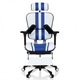 Геймърски стол QMOBILI Mars Ergohuman Elite Plus White and Blue, микрофибърна кожа, с 2D облегалка за глава, лумбална опора, 3D аксиално регулируеми ръце, преместваема седалка, полипропиленова основа и прибираща се поставка за крака