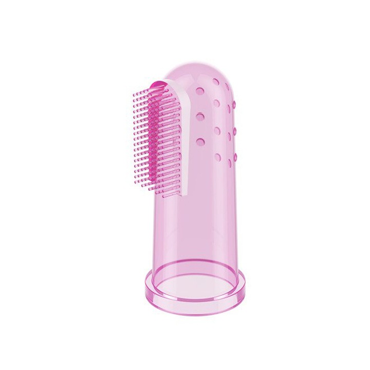 Degetar din silicon pentru masajul gingiilor 0+ luni BabyOno 723-R1, Roz 0+ luni