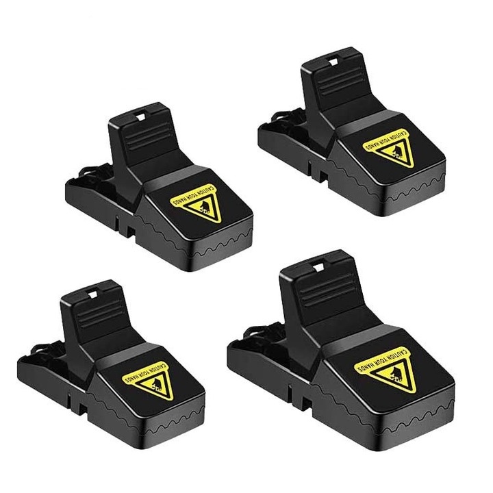 Set 4 Capcane pentru soareci, Interior/Exterior, 11.5 x 5.5 cm, ABS, Negru