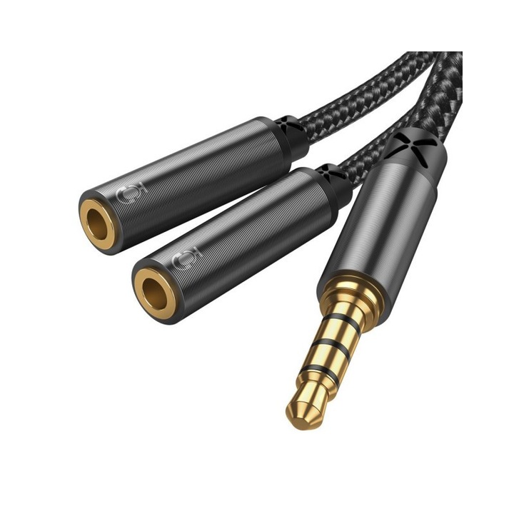 Adapter Joyroom Splitter Aux 3,5 mm-es aljzat (férfi) - 2 x 3,5 mm-es mini csatlakozó (női), 20 cm, fekete
