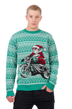 Pulover BE YOU Biker Santa, Alb/verde Pulover BE YOU Biker Santa, Alb/verde