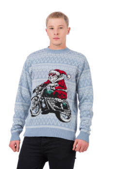 Pulover BE YOU Biker Santa, Bleu Pulover BE YOU Biker Santa, Bleu