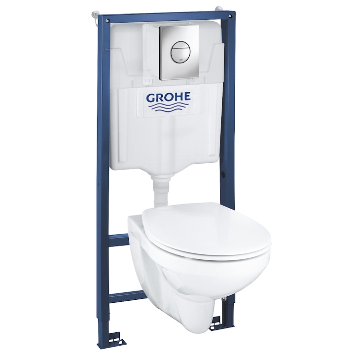 Grohe BauCeramic 39499000 5 az 1-ben WC csomag, falra akasztható WC, keret, fedél, kellemes, rögzítőrendszer, fehér