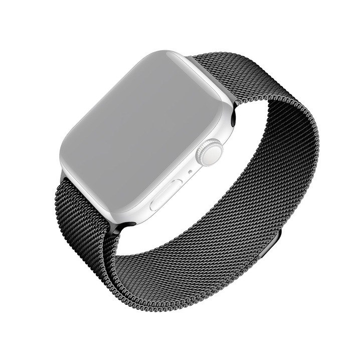 Каишка FIXED Metalica Milanese Loop съвместим с Apple Watch 42/44 / 45 мм, Фиксирана мрежеста каишка, Черен