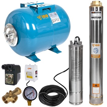Kit Hidrofor 50L cu pompa submersibila IBO Dambat 4SDM3/18, 1.5kW, debit 94l/min, H refulare 135m, racord 1.5 Kit Hidrofor 50L cu pompa submersibila IBO Dambat 4SDM3/18, 1.5kW, debit 94l/min, H refulare 135m, racord 1.5