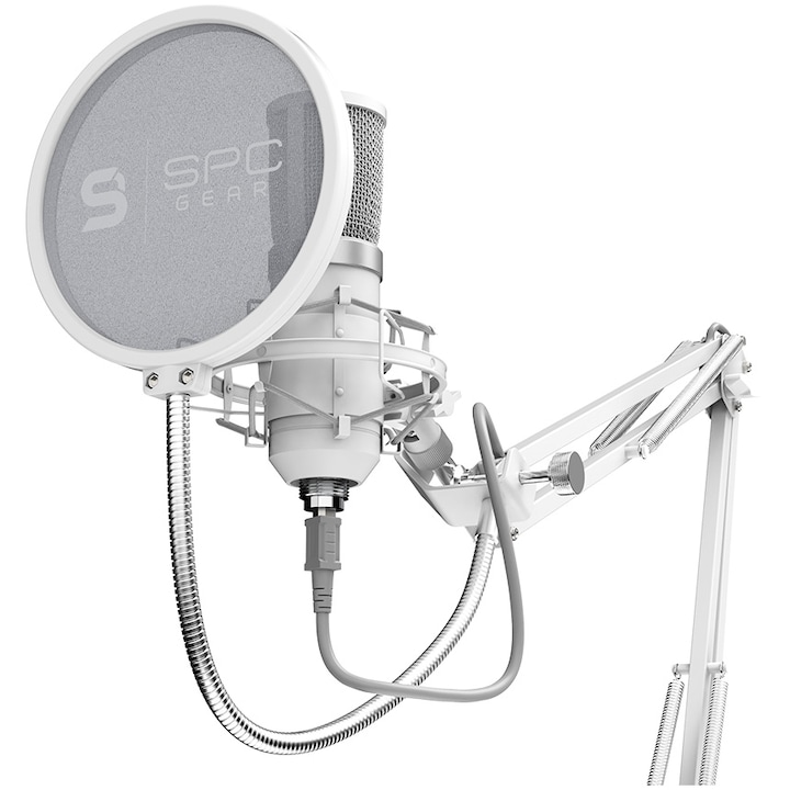 Микрофон SPC Gear SM950 Onyx White, Включени рамо за микрофон и поп филтър, Бял