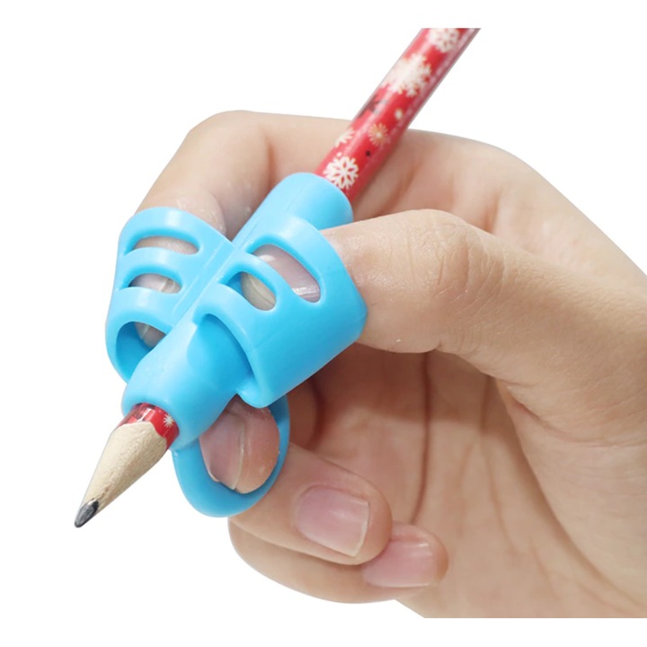 Suport pentru corectarea pozitiei de scris, CRT, Pro Kids, Din silicon, Cu 3 degete, Albastru