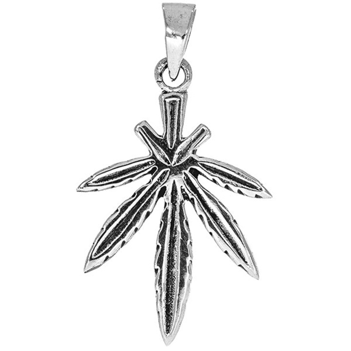 Pandantiv Argint Antichizat Barbatesc Frunza de Canabis