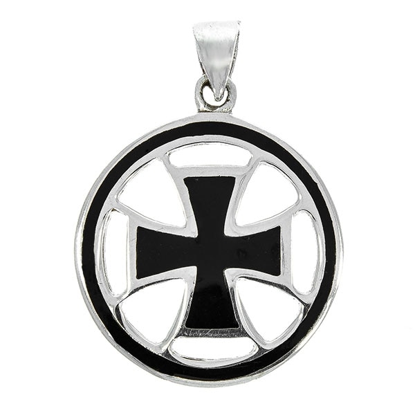 Pandantiv Argint Barbatesc Rotund cu Cruce, 3.6 x 2.6cm