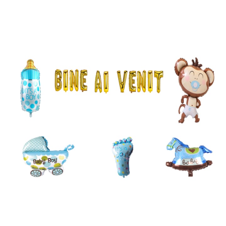 Üdvözlő lufi szett, Fiúknak, tortalap, 18 db, Arany