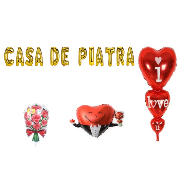 Kőház lufi készlet, tortalappal, 16 db, arany