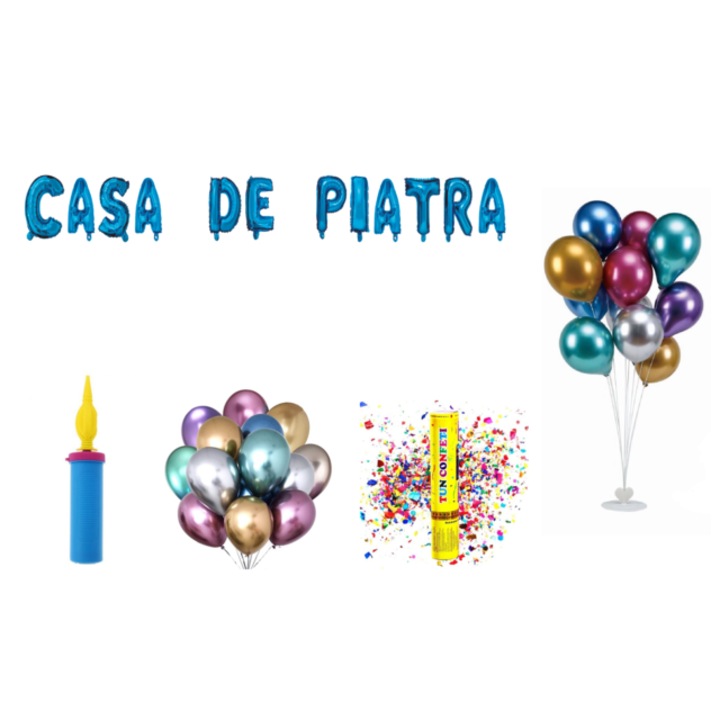 Kőház lufi szett, tortalappal, 73 db, kék