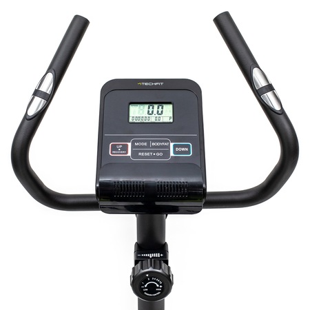 Bicicleta fitness magnetica TECHFIT B300N, Sistem inertie volanta 4 Kg, Greutate utilizator 110 Kg, Suport tableta/smartphone, Pedalare fata/spate, Roti transport
