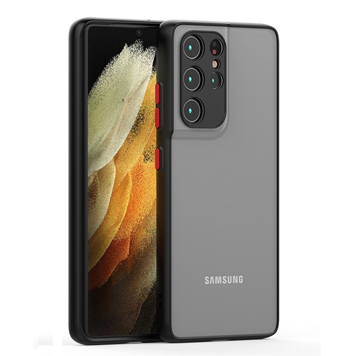 OEM, Prémium Hátlap tok, kameravédelem, matt felület, Samsung Galaxy S21 Ultra / S21 Ultra 5G készülékhez, fekete