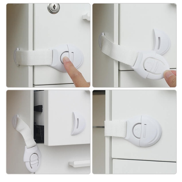 Комплект от 10 броя гъвкави текстилни предпазители за врати и чекмеджета, 20 см, Бял