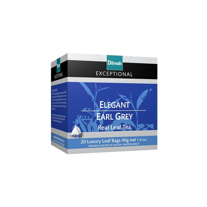 Ceai Negru Elegant Earl Grey, Dilmah, Cutie Carton, 20 Pliculete, 40 g