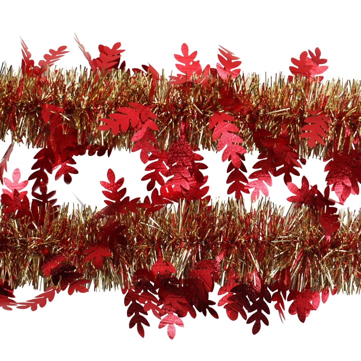 Гирлянд за елха червен/златист с клонки, 8 см x 2 м