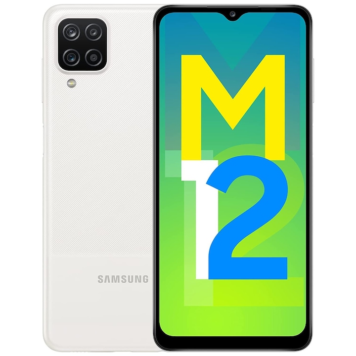 Samsung Galaxy M12 mobiltelefon, Dual SIM, 128GB, 6GB RAM, 4G, fehér