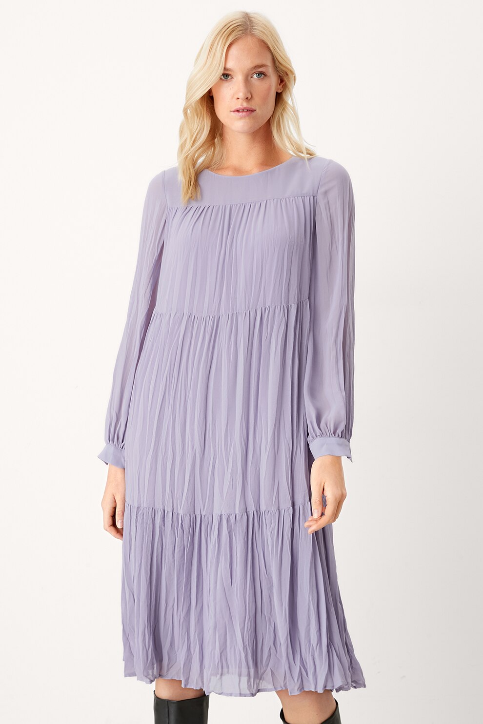 s.Oliver, Rochie midi cu aspect plisat, Lila prafuit