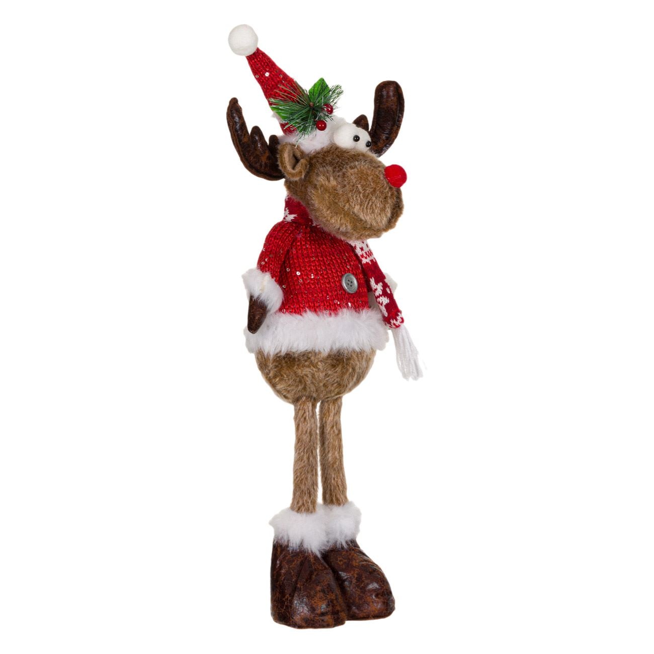 Figurina decorativa, Zola®, model ren cu cardigan rosu, 56 cm