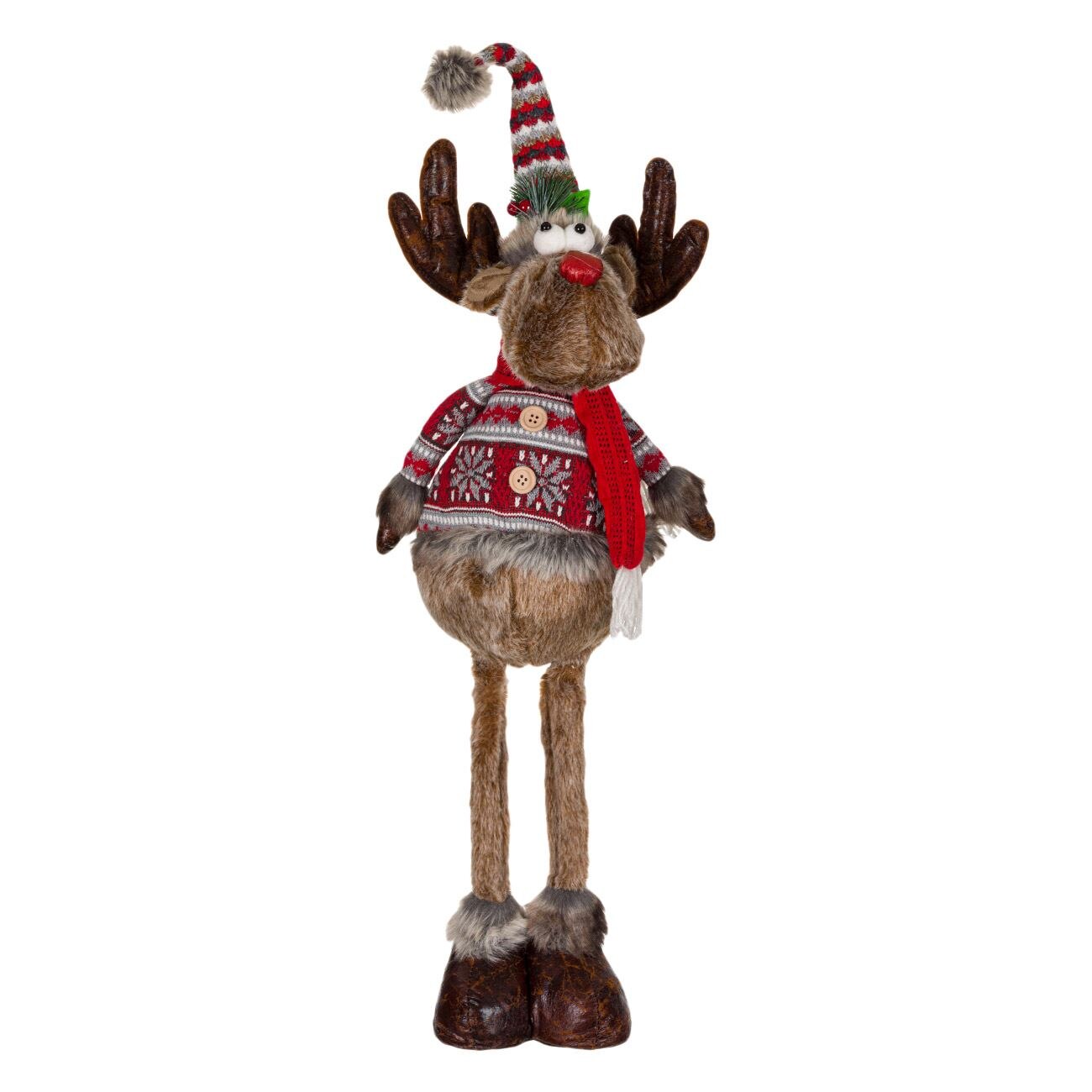 Figurina decorativa, Zola®, model ren cu nasul rosu si imbracat , 90 cm