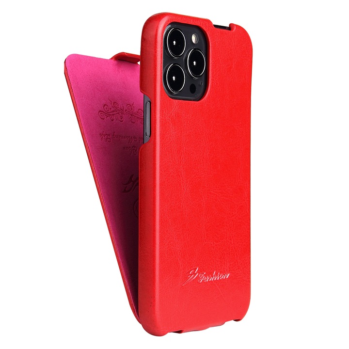 Калъф за iPhone 12 Pro, iPhone 12, CaseMe, фина кожа, тип вертикален flip cover, Червено