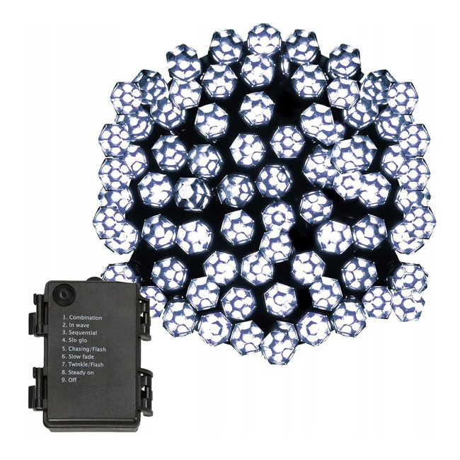 Instalatie luminoasa de Craciun 120 LED-uri hexagonale, lungime totala 9m , 8 functii, 3x baterii AA, culoare alb rece