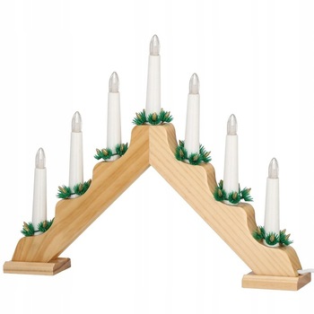 Decor piramida din lemn cu lumanari, 7 LED-uri, 30.5x39.5x11 cm, 220-230V, culoare alb cald Decor piramida din lemn cu lumanari, 7 LED-uri, 30.5x39.5x11 cm, 220-230V, culoare alb cald