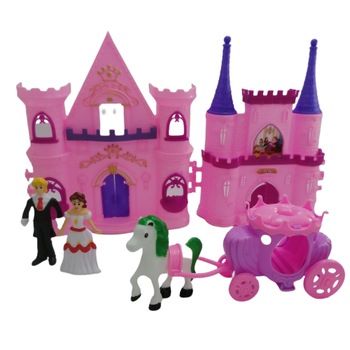 Castel de jucarie cu figurine, trasura si cal Castel de jucarie cu figurine, trasura si cal