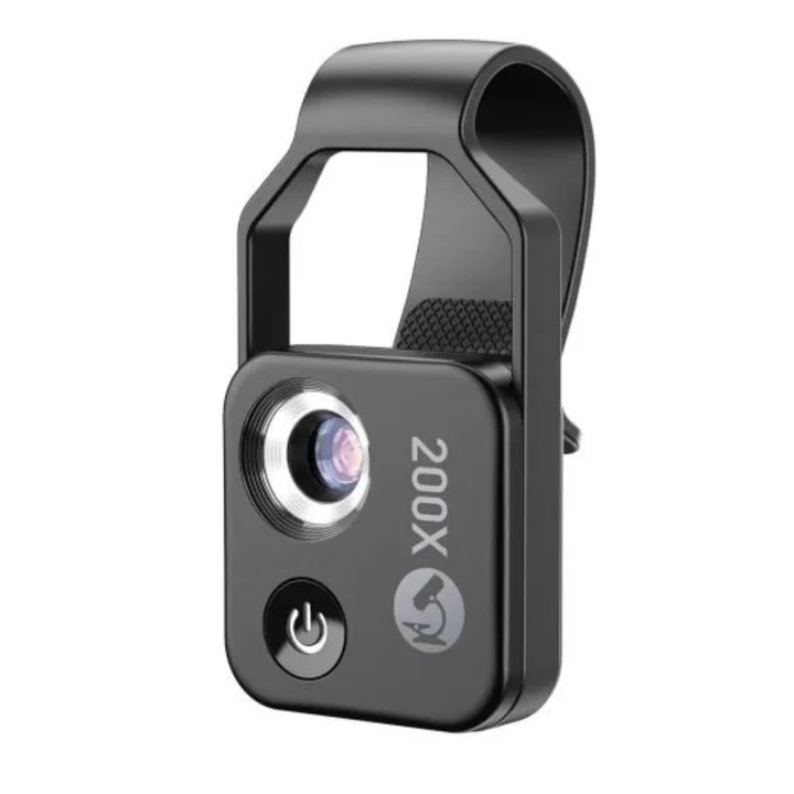 Lentila microscop 200x cu lumina LED, marca Apexel compatibila cu iPhone 13, iPhone 12, iPhone 11, X,8,7,6,5, Samsung, Huawei, Xiaomi, Oppo, Nokia