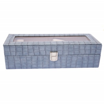 Cutie caseta eleganta depozitare cu compartimente pentru 6 ceasuri, imprimeu crocodil, albastru Cutie caseta eleganta depozitare cu compartimente pentru 6 ceasuri, imprimeu crocodil, albastru