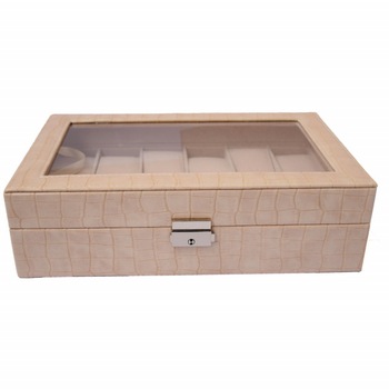 Cutie caseta eleganta depozitare cu compartimente pentru 12 ceasuri, imprimeu crocodil, crem Cutie caseta eleganta depozitare cu compartimente pentru 12 ceasuri, imprimeu crocodil, crem