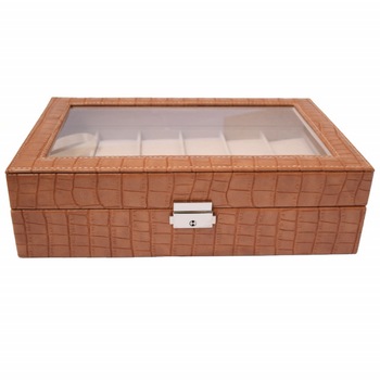 Cutie caseta eleganta depozitare cu compartimente pentru 12 ceasuri, imprimeu crocodil, maro Cutie caseta eleganta depozitare cu compartimente pentru 12 ceasuri, imprimeu crocodil, maro