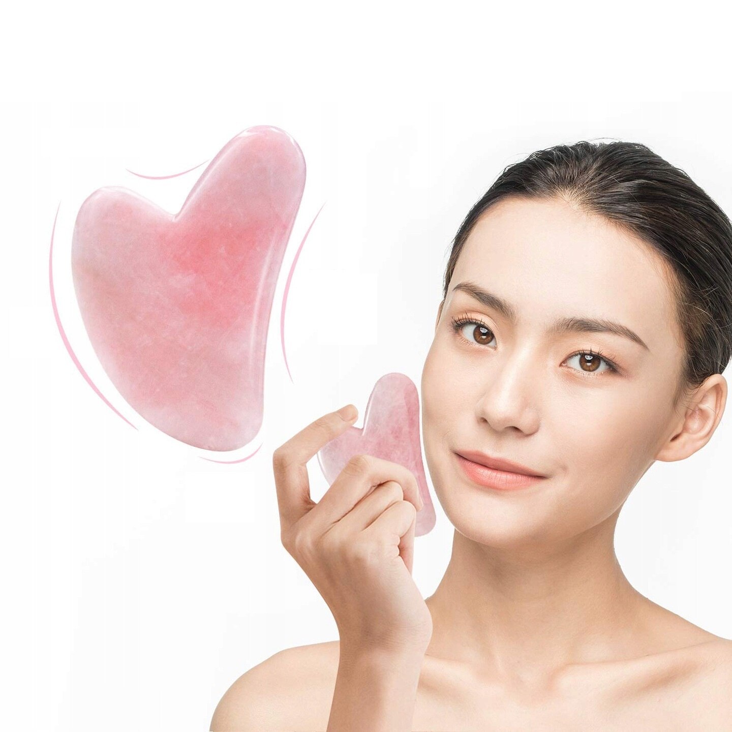 Нефритен двоен ролер и Gua Sha комплект за масаж на лице Розов - eMAG.bg