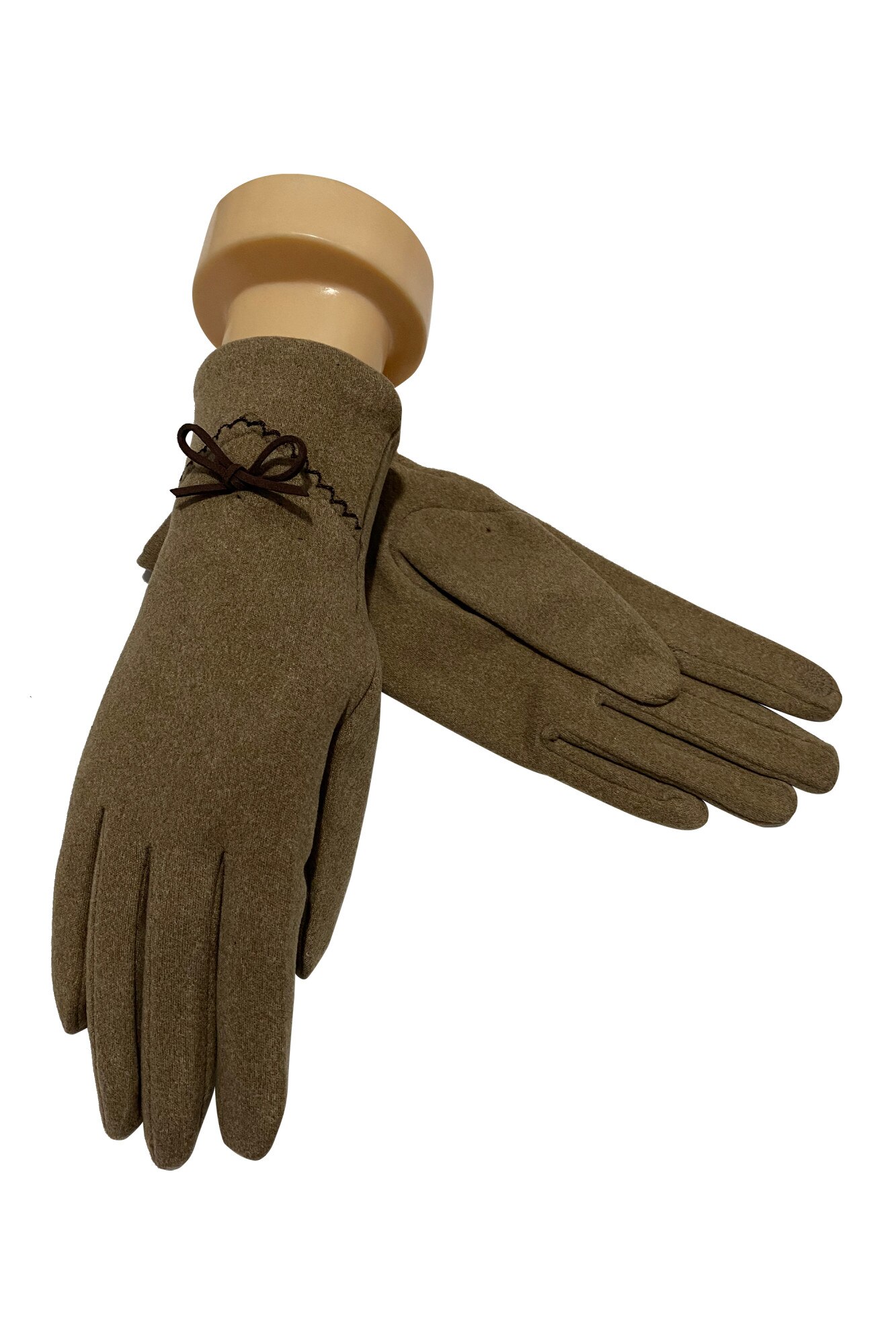 Manusi dama din bumbac cu fundita, kaki, universal