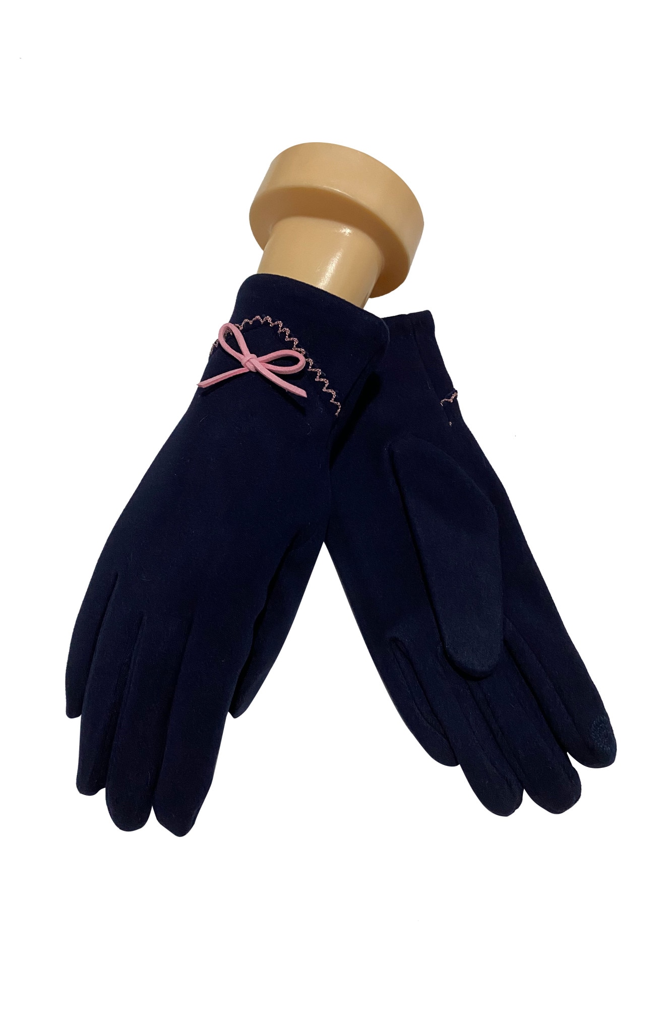 Manusi dama din bumbac cu fundita, bleumarin, universal