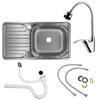 Pachet chiuveta bucatarie + baterie Freddo SET7002D, cuva dreapta, inox, 760x420 mm, adancime cuva 160mm, Sifon Q32 preaplin