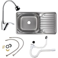 Pachet chiuveta bucatarie + baterie Freddo SET7002S, cuva stanga, inox, 760x420 mm, adancime cuva 160mm, Sifon Q32 preaplin