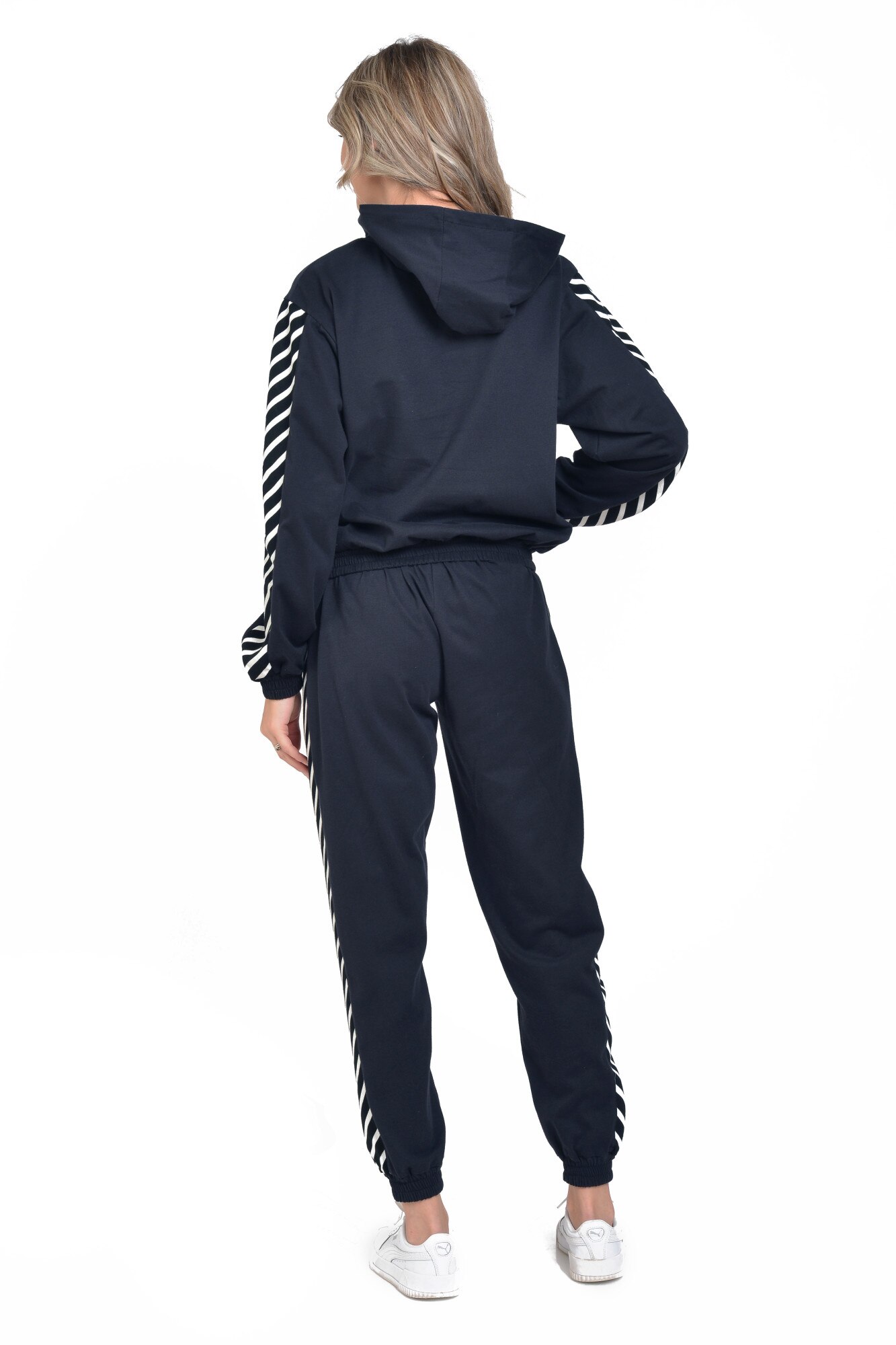 Trening din bumbac cu dungi diagonale, alb/negru, Dress To Impress, marimea 40-42