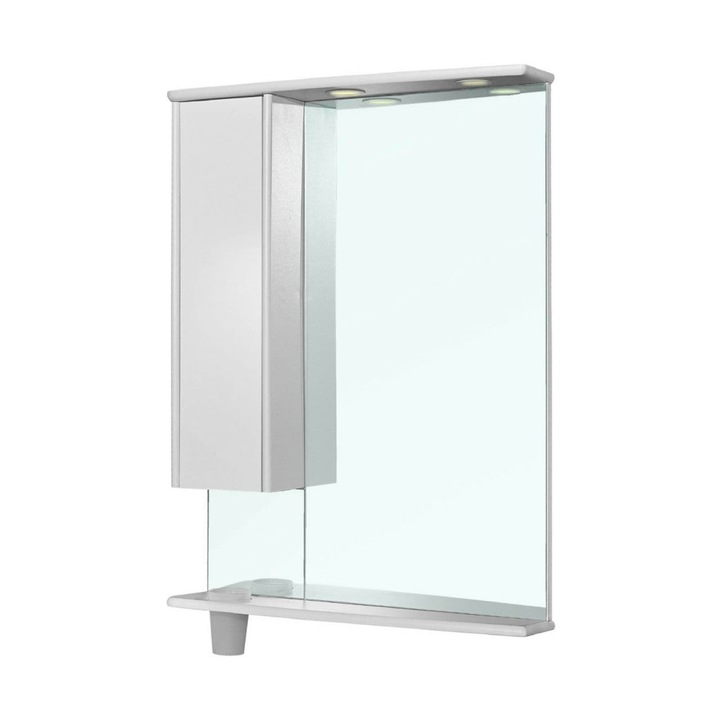 Огледало за баня с ляв шкаф Goodmob, Сейшелите, LED, MDF, Бяла полиестерна боя, 90x65см