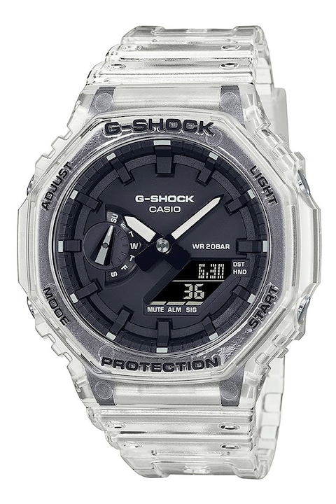 Casio, Часовник G-Shock с каишка от смола, Прозрачен