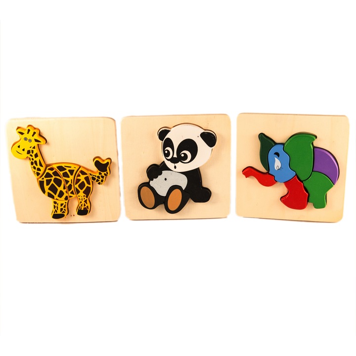 Set 3 ​Puzzle din lemn, animalute, 14 piese, 7toys
