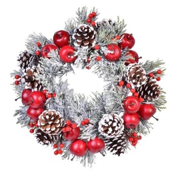 Coronita decorativa pentru lumanare si pentru a crea magia sarbatorilor, de iarna cu conuri si mere, 34 cm Coronita decorativa pentru lumanare si pentru a crea magia sarbatorilor, de iarna cu conuri si mere, 34 cm