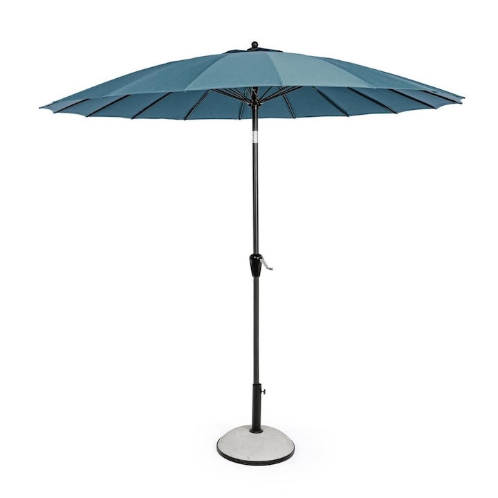 Umbrela de gradina cu picior din fier negru si copertina textil albastru Atlanta Ø 270 cm x 240 h