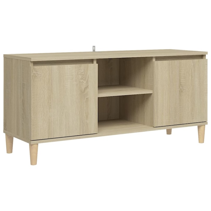 Comoda TV vidaXL, picioare lemn masiv, stejar sonoma, 103,5x35x50 cm 18.93 kg
