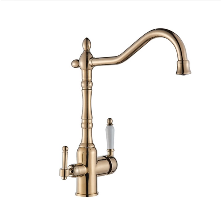 Смесител за кухненска мивка Blackswan тип M172 с изход за пречистена вода модел гланц злато размер 34 см