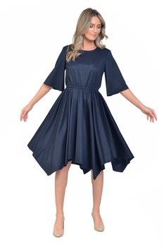 Rochie incretita cu colturi asimetrice, Dress To Impress, Bleumarin Rochie incretita cu colturi asimetrice, Dress To Impress, Bleumarin